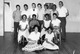 Stella, on back-At Fatima Parish Dec 66. Cast of Xmas play. L to R. Stand. Albert Rodrigues, Alan, Fr. Clark - on eve of transfer, Christopher Lopes, Albert Ali, Paul Hazlewood, Claude Veina sit. Pearl, Donna, Me, Uyoda. kneel. Christine, Joan